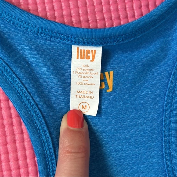 Lucy (2) Pink Athletic Tech Tank & Blue Racerback Double Layer Tank Top | Si… - Picture 9 of 12